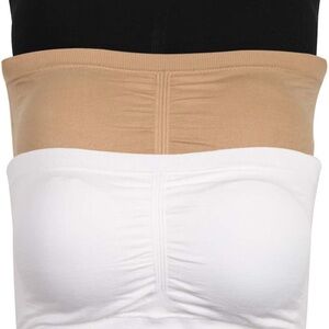 Strapless Bandeau Bra – 3 Pack | Black, Beige & White | XXL